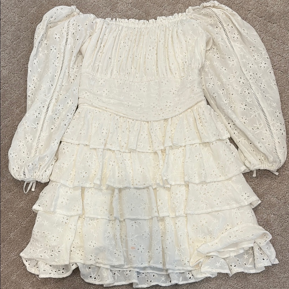 Elegant White Eyelet Tiered Dress Womens size M